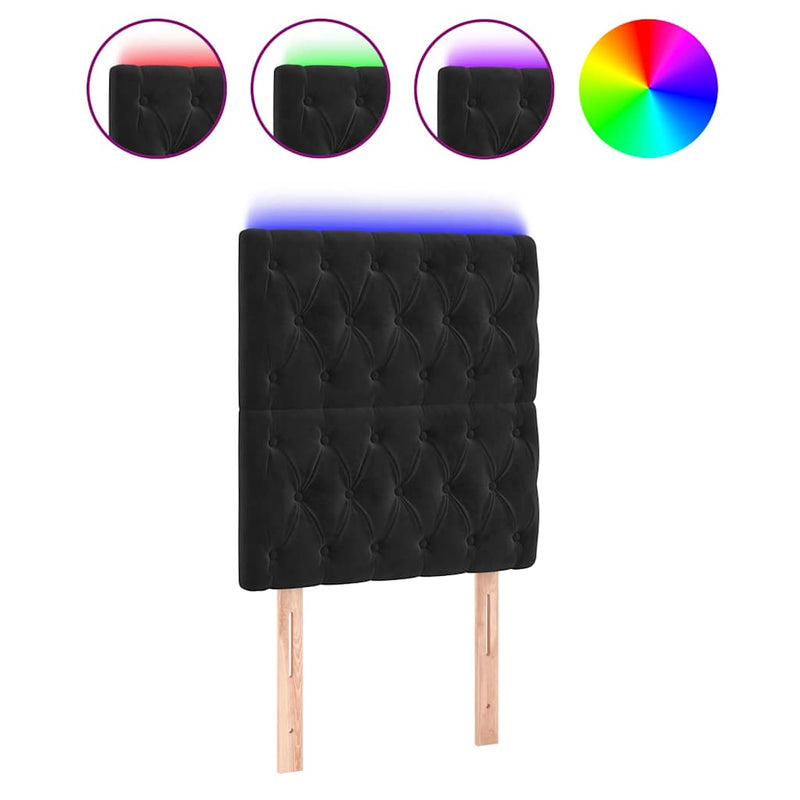 Tăblie de pat cu LED, negru, 80x7x118/128 cm, catifea