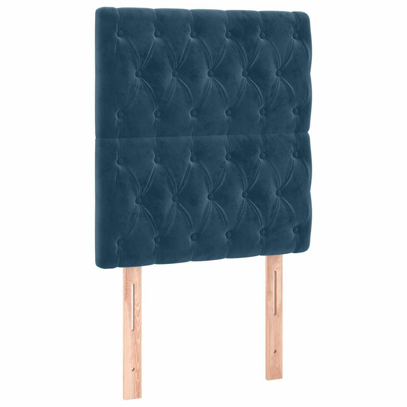 Tăblie de pat cu LED, albastru închis, 80x7x118/128cm, catifea