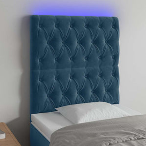 Tăblie de pat cu LED, albastru închis, 80x7x118/128cm, catifea
