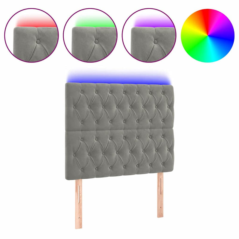 Tăblie de pat cu LED, gri deschis, 90x7x118/128 cm, catifea