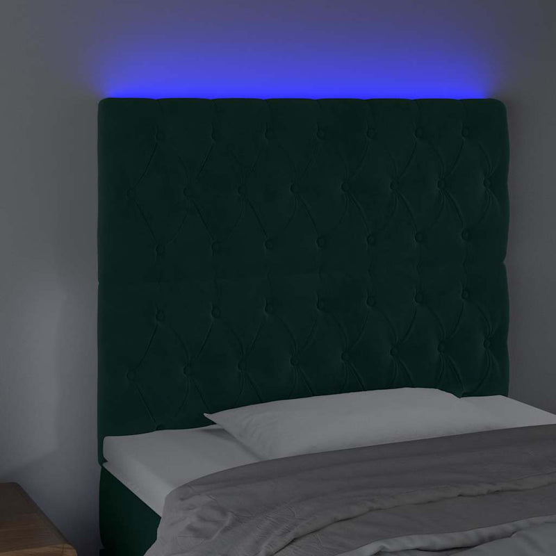 Tăblie de pat cu LED, verde închis, 100x7x118/128 cm, catifea