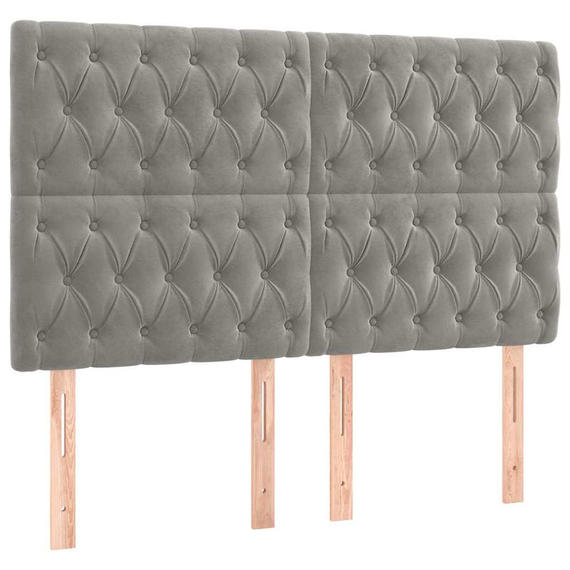 Tăblie de pat cu LED, gri deschis, 144x7x118/128 cm, catifea