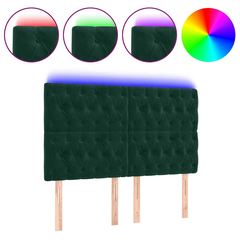 Tăblie de pat cu LED, verde închis, 144x7x118/128 cm, catifea