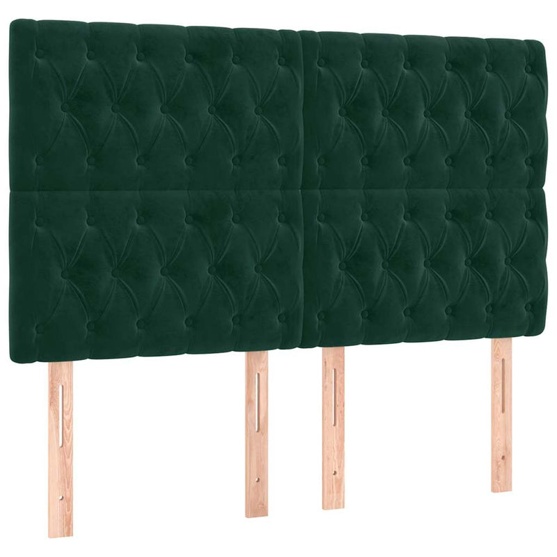 Tăblie de pat cu LED, verde închis, 144x7x118/128 cm, catifea
