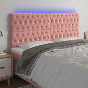 Tăblie de pat cu LED, roz, 180x7x118/128 cm, catifea