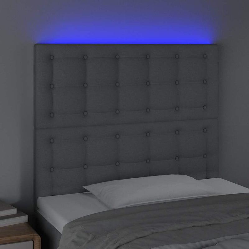 Tăblie de pat cu LED, gri deschis, 90x5x118/128 cm, textil