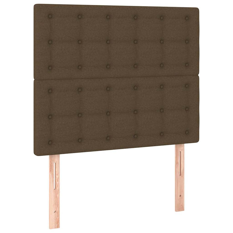 Tăblie de pat cu LED, maro închis, 90x5x118/128 cm, textil