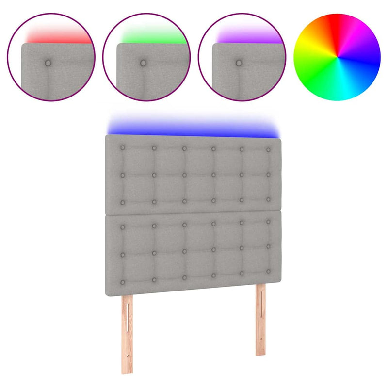 Tăblie de pat cu LED, gri deschis, 100x5x118/128 cm, textil