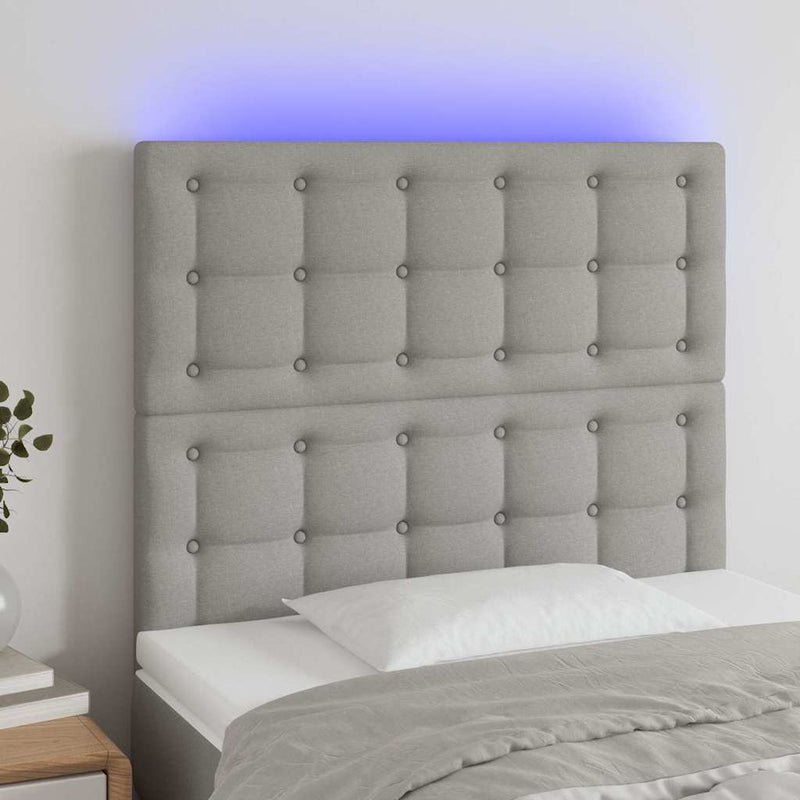Tăblie de pat cu LED, gri deschis, 100x5x118/128 cm, textil