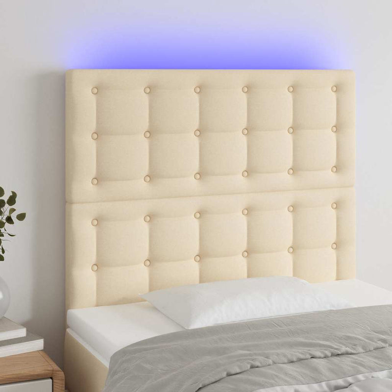 Tăblie de pat cu LED, crem, 100x5x118/128 cm, textil