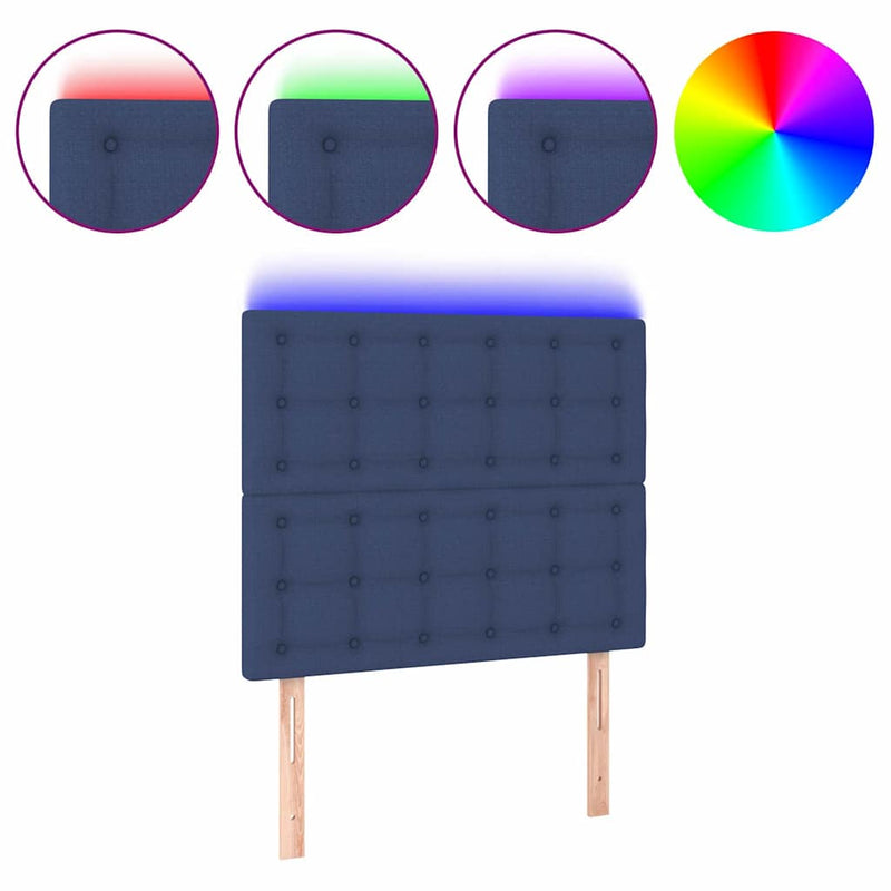 Tăblie de pat cu LED, albastru, 100x5x118/128 cm, textil
