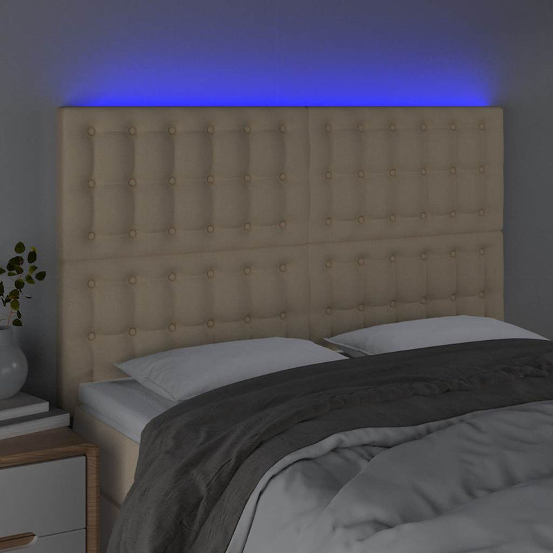 Tăblie de pat cu LED, crem, 144x5x118/128 cm, textil