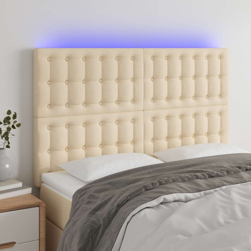 Tăblie de pat cu LED, crem, 144x5x118/128 cm, textil