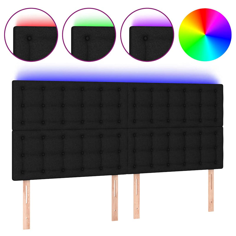 Tăblie de pat cu LED, negru, 180x5x118/128 cm, textil