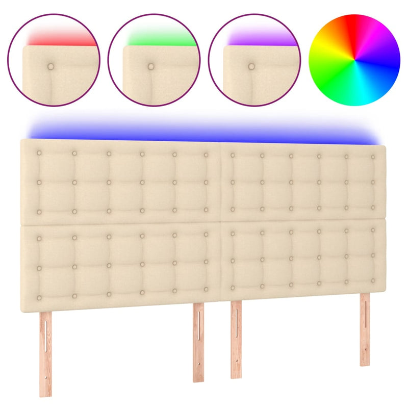 Tăblie de pat cu LED, crem, 180x5x118/128 cm, textil