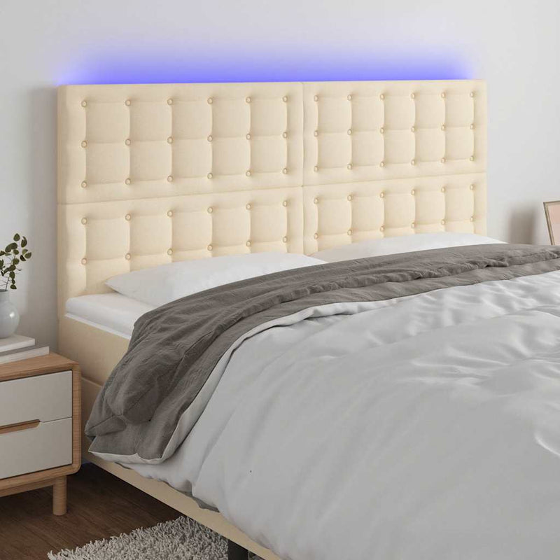 Tăblie de pat cu LED, crem, 180x5x118/128 cm, textil