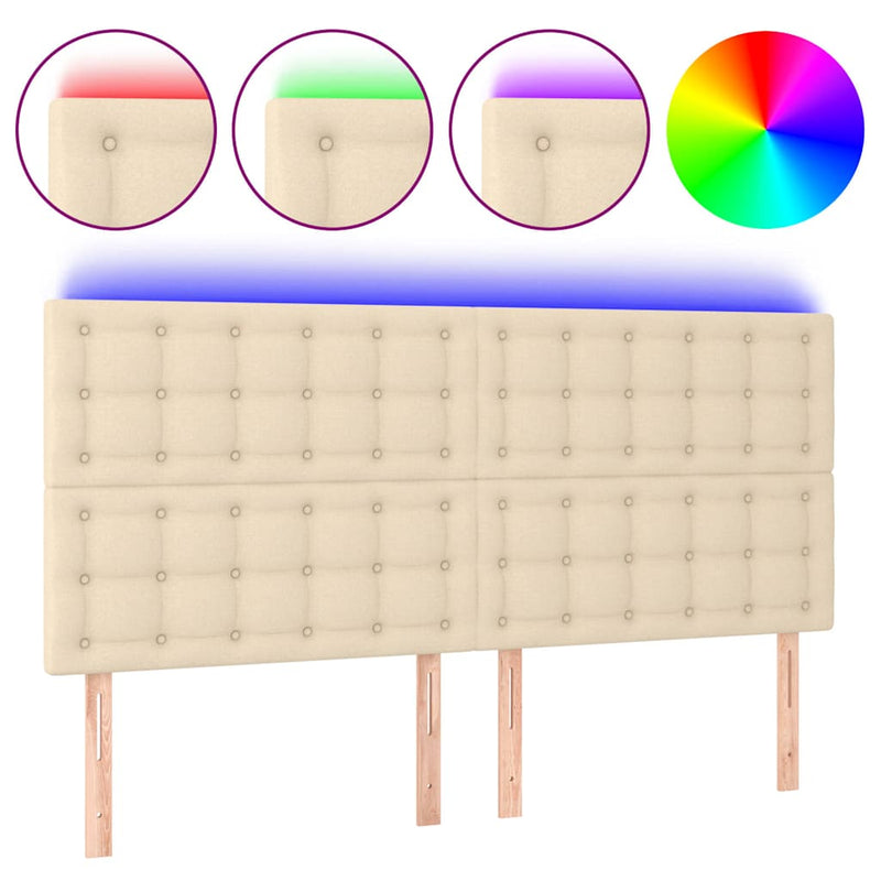Tăblie de pat cu LED, crem, 200x5x118/128 cm, textil