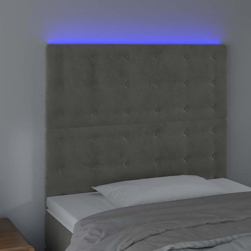Tăblie de pat cu LED, gri deschis, 90x5x118/128 cm, catifea