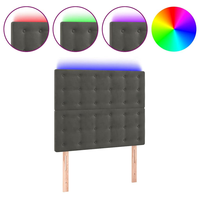 Tăblie de pat cu LED, gri închis, 90x5x118/128 cm, catifea