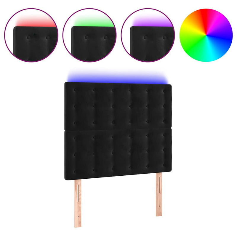 Tăblie de pat cu LED, negru, 90x5x118/128 cm, catifea