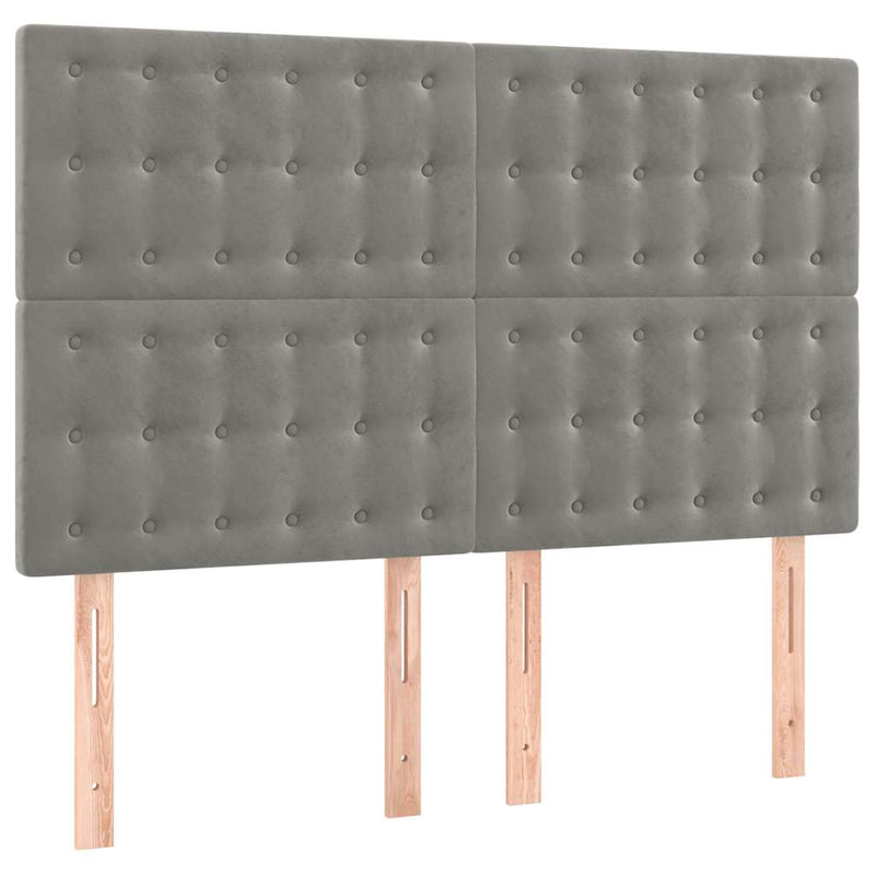 Tăblie de pat cu LED, gri deschis, 144x5x118/128 cm, catifea