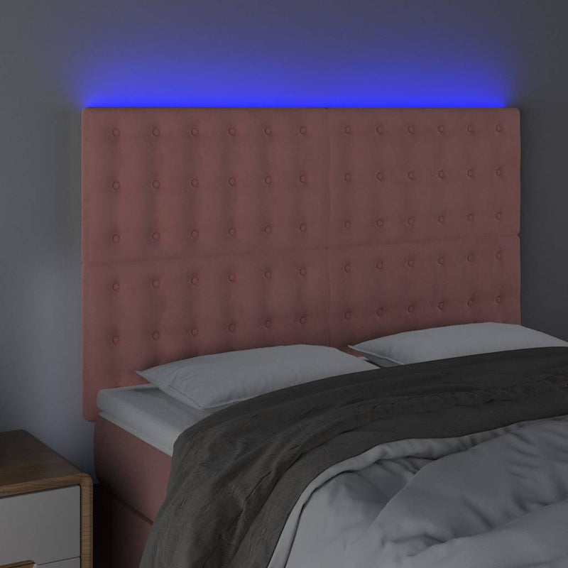 Tăblie de pat cu LED, roz, 144x5x118/128 cm, catifea