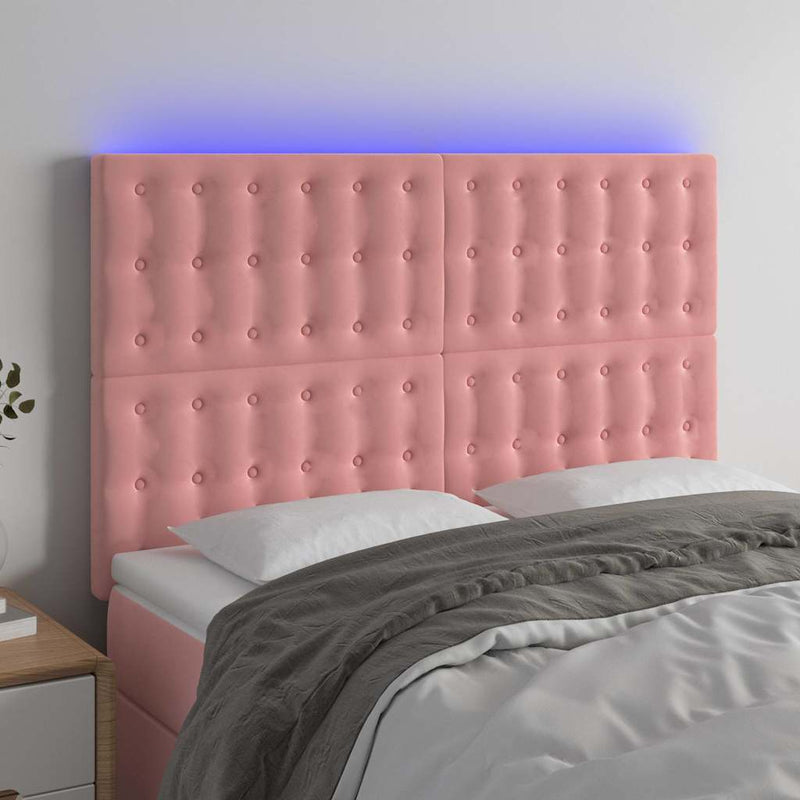 Tăblie de pat cu LED, roz, 144x5x118/128 cm, catifea