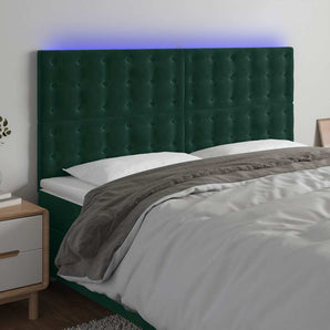 Tăblie de pat cu LED, verde închis, 160x5x118/128 cm, catifea