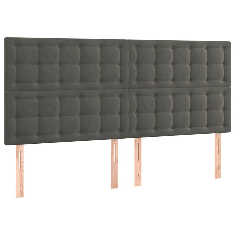 Tăblie de pat cu LED, gri închis, 180x5x118/128 cm, catifea