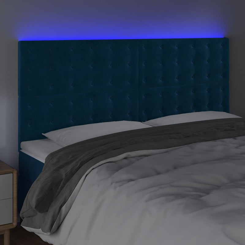 Tăblie de pat cu LED, albastru închis, 180x5x118/128cm, catifea