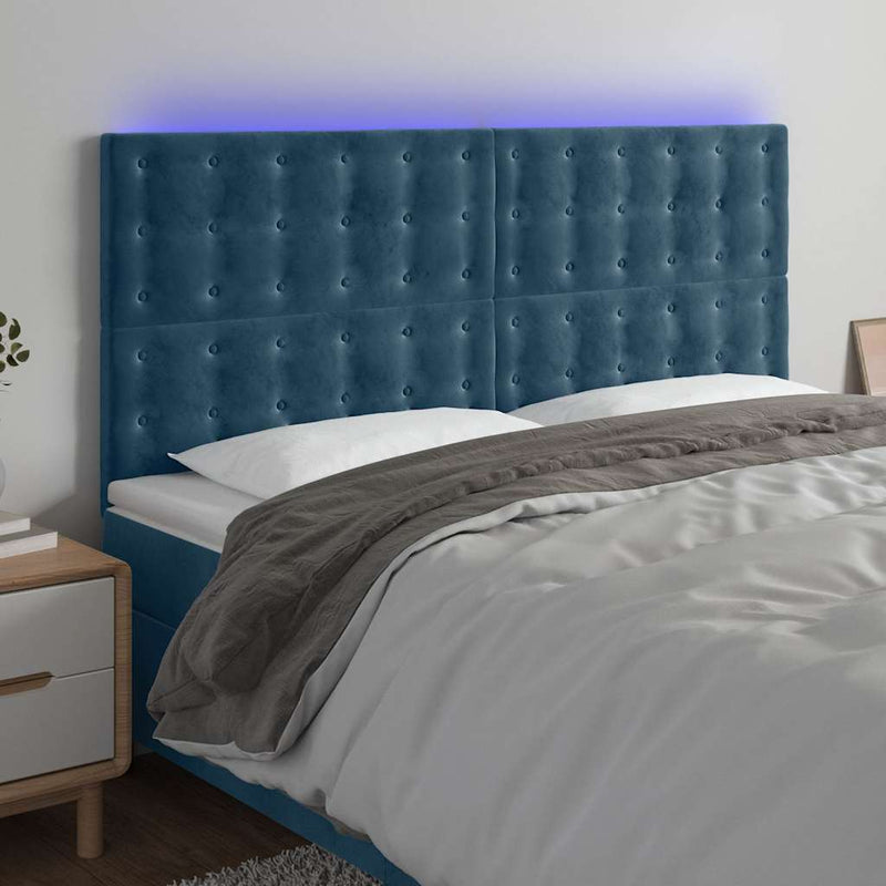 Tăblie de pat cu LED, albastru închis, 180x5x118/128cm, catifea