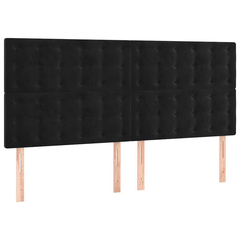 Tăblie de pat cu LED, negru, 200x5x118/128 cm, catifea