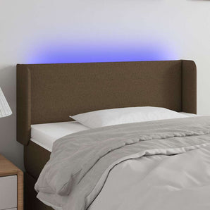 Tăblie de pat cu LED, maro închis, 83x16x78/88 cm, textil