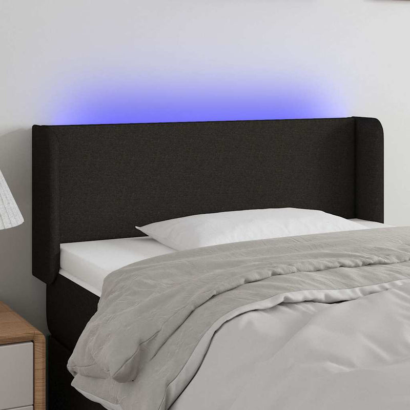 Tăblie de pat cu LED, negru, 93x16x78/88 cm, textil