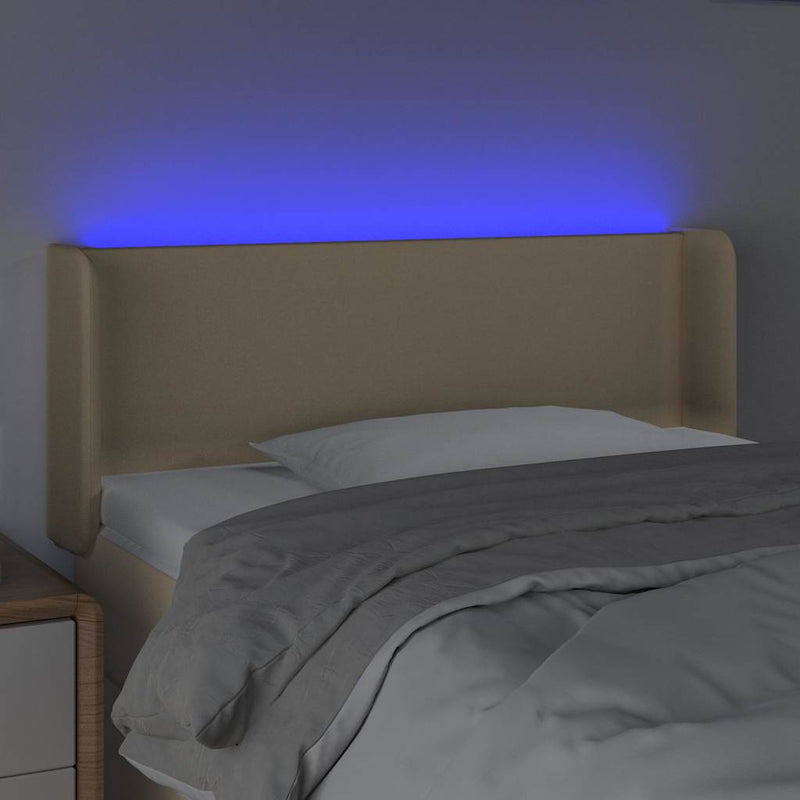 Tăblie de pat cu LED, crem, 93x16x78/88 cm, textil
