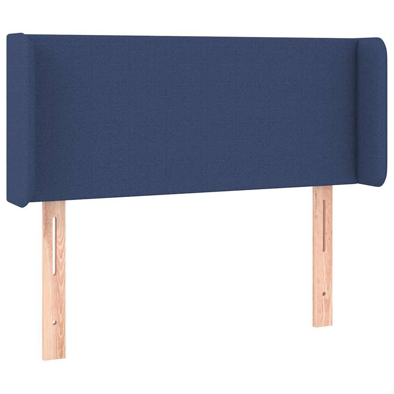 Tăblie de pat cu LED, albastru, 93x16x78/88 cm, textil
