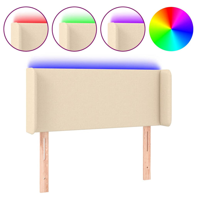 Tăblie de pat cu LED, crem, 103x16x78/88 cm, textil