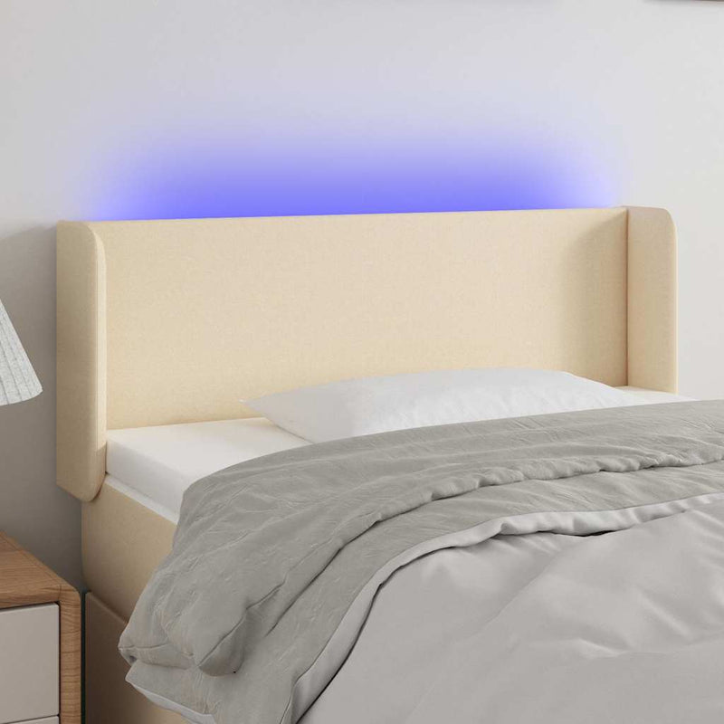 Tăblie de pat cu LED, crem, 103x16x78/88 cm, textil