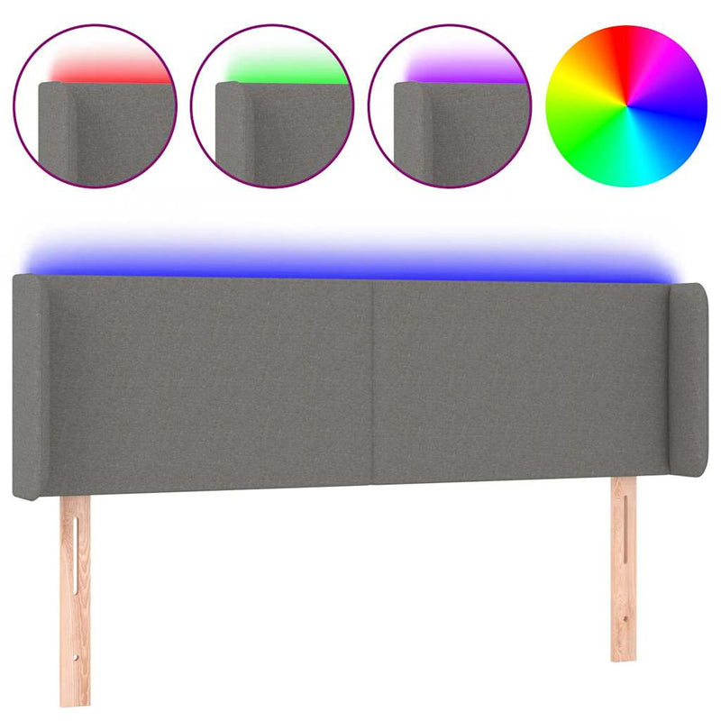 Tăblie de pat cu LED, gri închis, 147x16x78/88 cm, textil