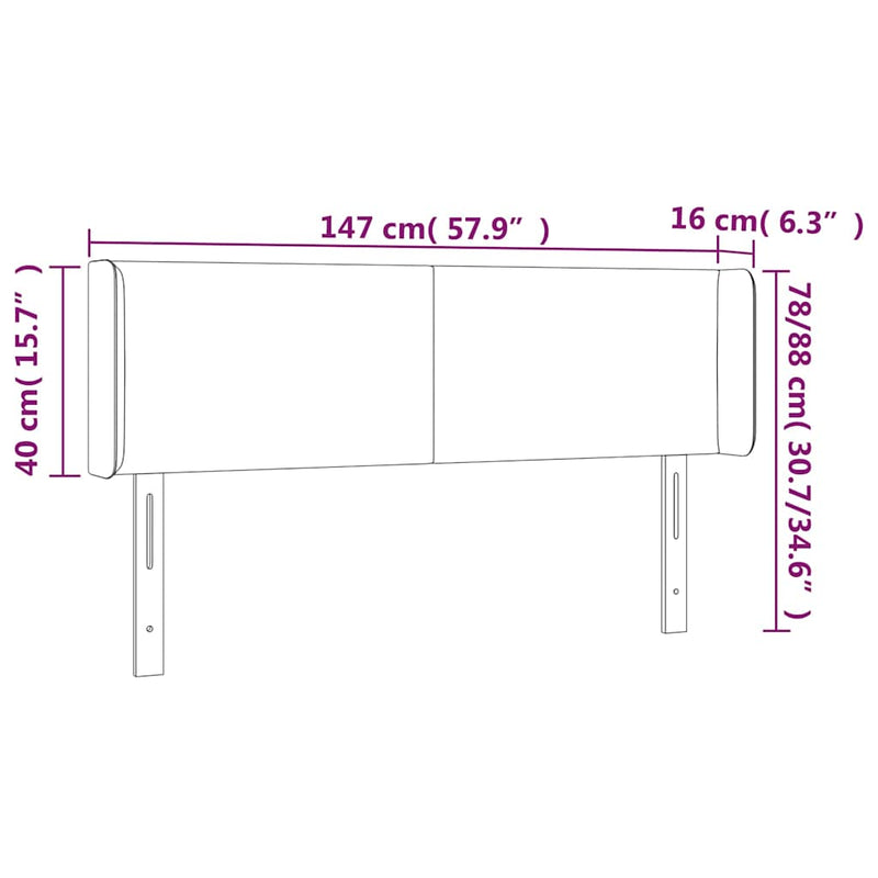 Tăblie de pat cu LED, gri închis, 147x16x78/88 cm, textil