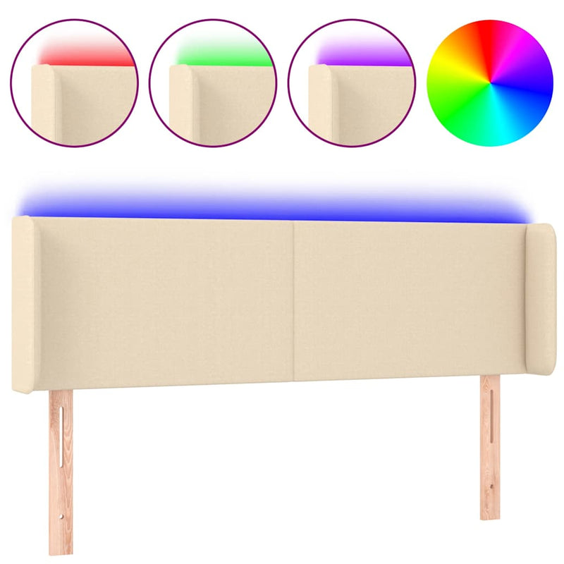 Tăblie de pat cu LED, crem, 147x16x78/88 cm, textil