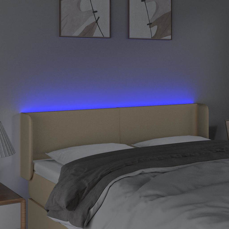 Tăblie de pat cu LED, crem, 147x16x78/88 cm, textil
