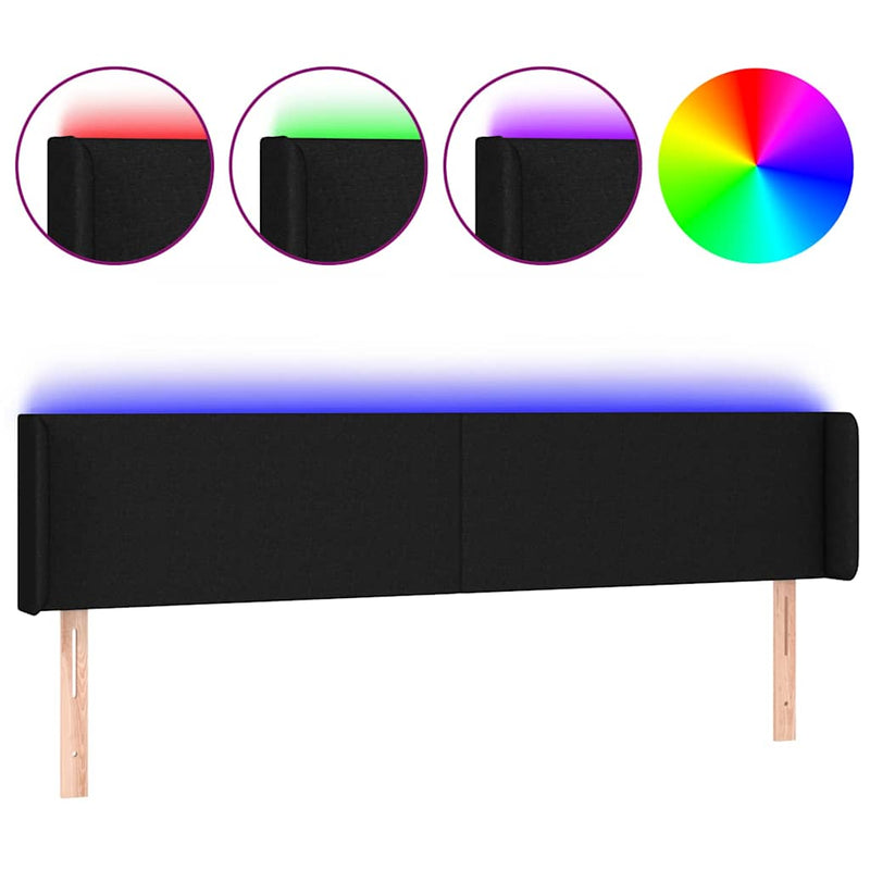 Tăblie de pat cu LED, negru, 163x16x78/88 cm, textil