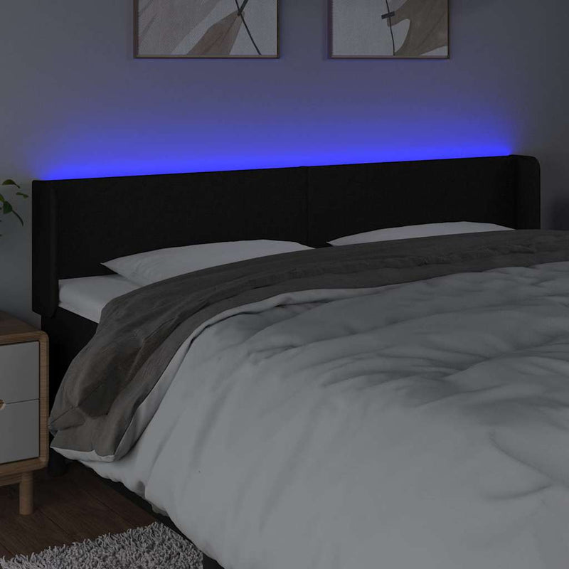Tăblie de pat cu LED, negru, 163x16x78/88 cm, textil