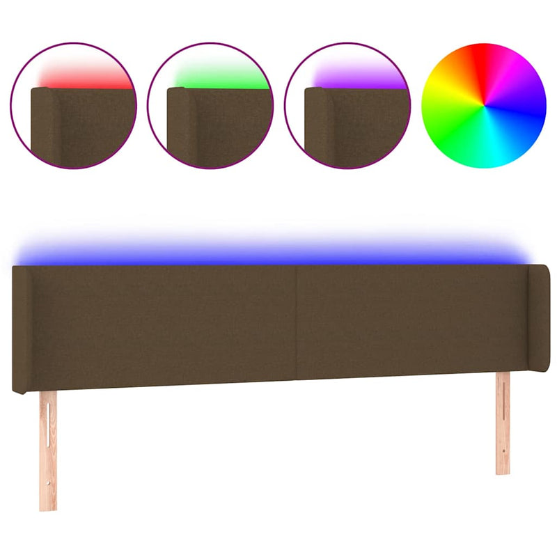 Tăblie de pat cu LED, maro închis, 183x16x78/88 cm, textil