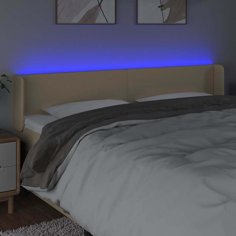 Tăblie de pat cu LED, crem, 183x16x78/88 cm, textil