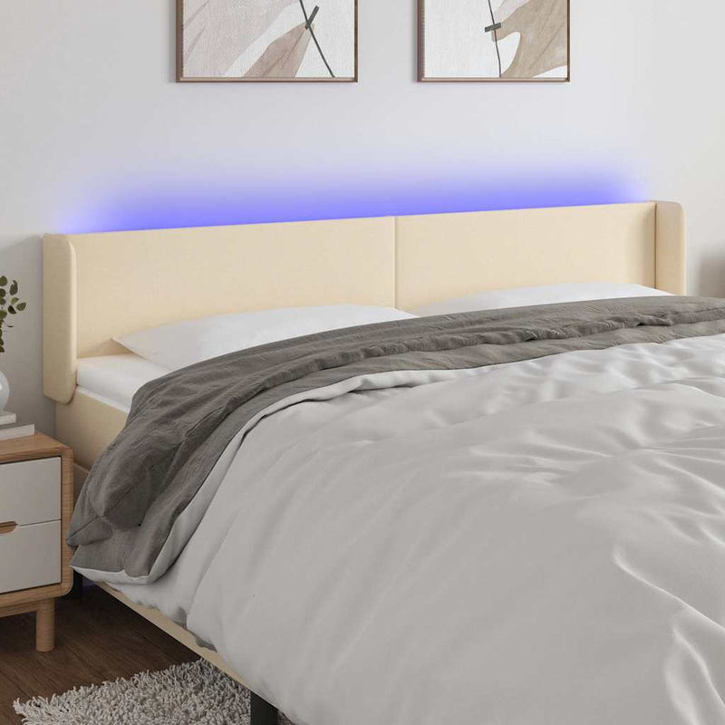 Tăblie de pat cu LED, crem, 183x16x78/88 cm, textil