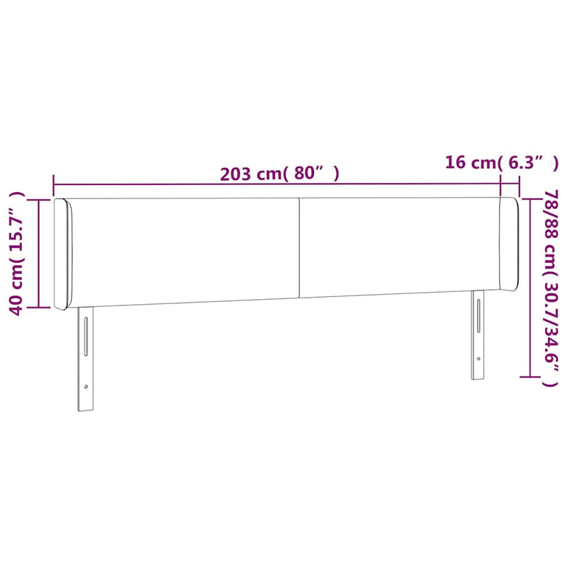 Tăblie de pat cu LED, crem, 203x16x78/88 cm, textil