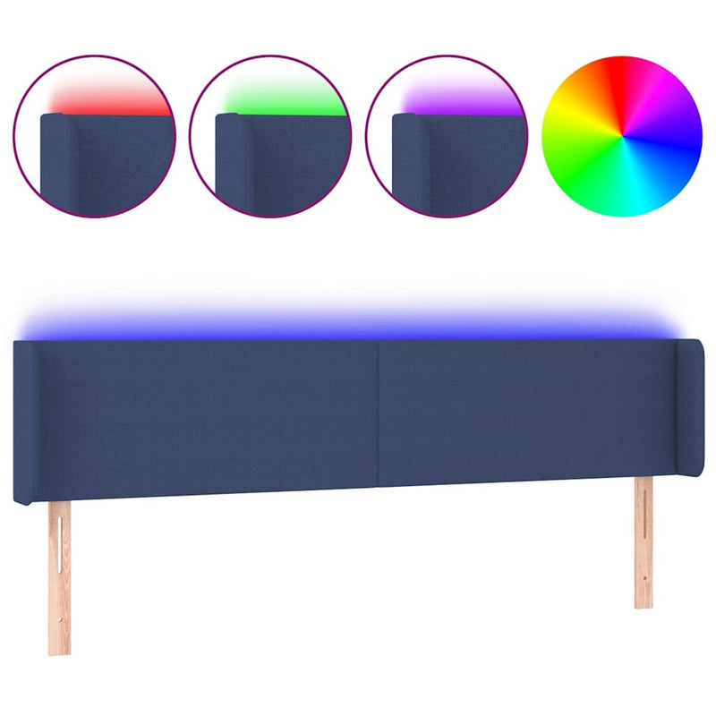 Tăblie de pat cu LED, albastru, 203x16x78/88 cm, textil