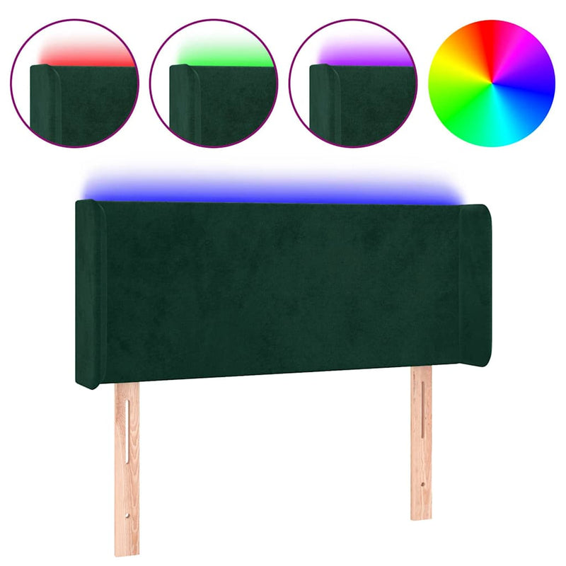 Tăblie de pat cu LED, verde închis, 83x16x78/88 cm, catifea